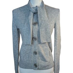 Gray Button-Up Women's Sweater with Scarf